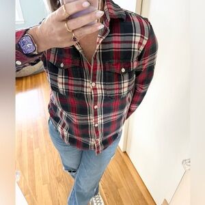 Ralph Lauren Classic Plaid Flannel Shirt | Red Navy | Size M | EUC